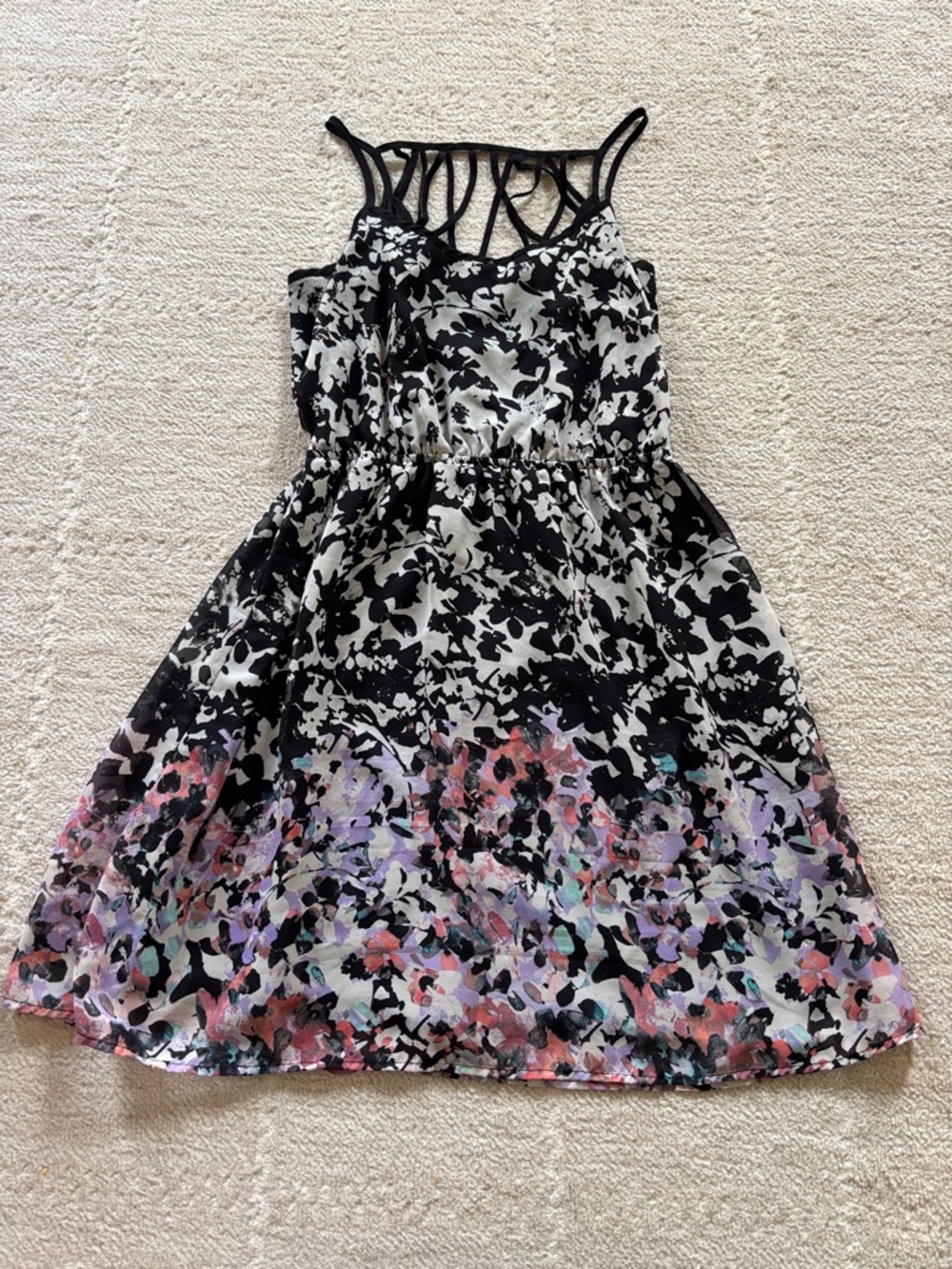 Studio Y Black & Multicolor Floral Midi Dress